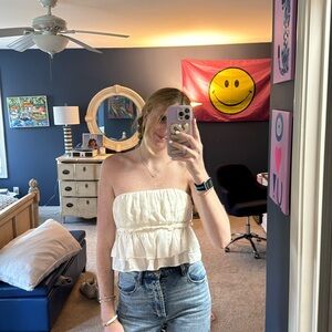 White ruffle Zara strapless top